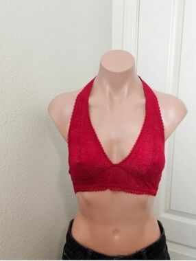 Red Lace Halter Bralette Sz S